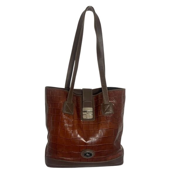 Vintage Dooney & Bourke Women's Croc Embossed Leather Tote Shoulder Bag Brown
